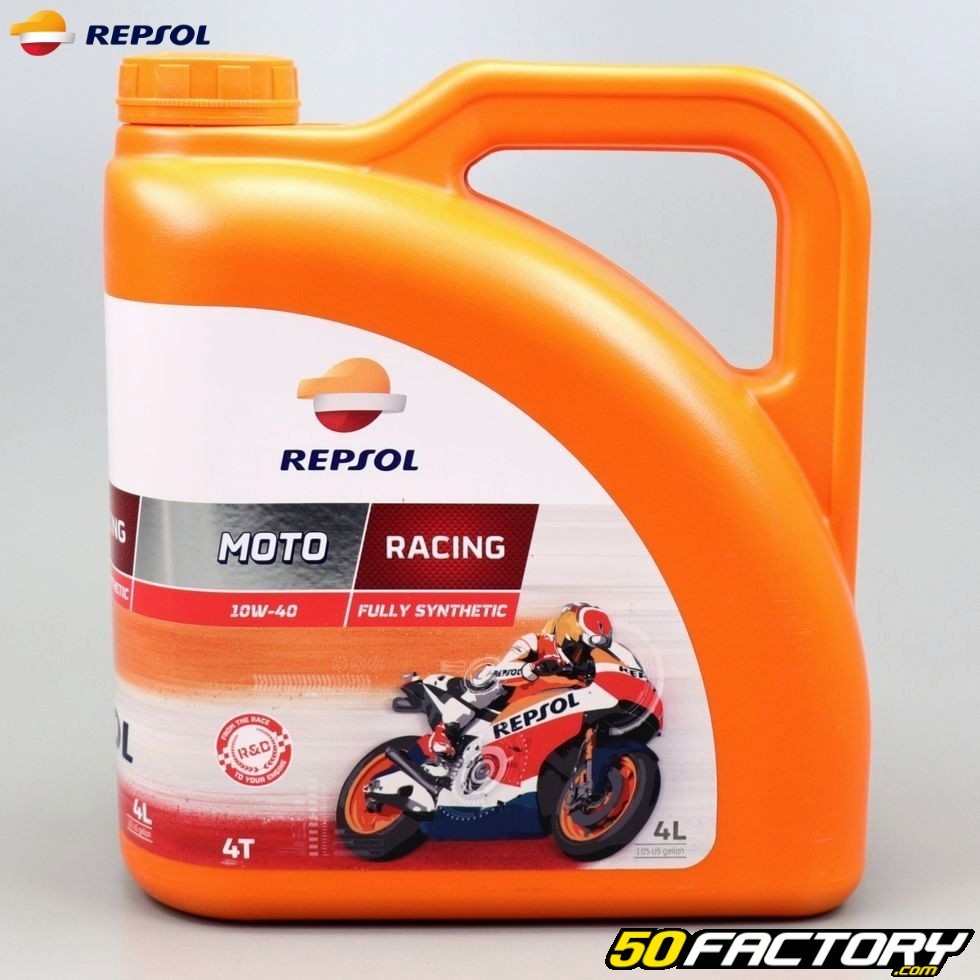 Aceite de motor 4T 10W40 Repsol Moto Racing 100% síntesis 4L - Pieza de  motocicleta